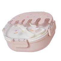 Bento Lunch Box for Kids Adults 3 Compartment Plastic Cute Ice Cream Lunch Snack Containers with Fork and Spoon for