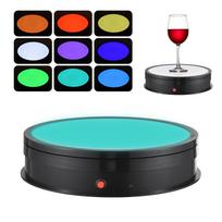 30CM 11.8in Motorizuotas besisukantis vitrinos stovas su RGB apšvietimo pagrindu, 360 laipsnių besisukantis, elektrinis, fotografijai juoda