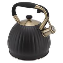 3.5L Whistling Tea Kettle Stainless Steel Pumpkin Shape Tea Pot Stovetop Teapot Black L