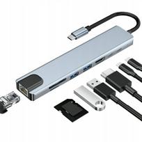 USB-C 8in1 hubas su HDMI 4K, USB 3.0, SD/microSD ir RJ45 jungtimis