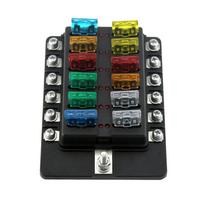 12 vietų peiliukų saugiklių dėžutė Laikikliai su raudonu LED indikatoriumi 10 vnt. saugiklių 10 vnt. gnybtai Automobiliui Valtis Jūrai Kemperiui balta