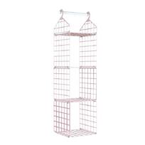 Pakabinamas spintos organizatorius, 3 pakopų, rožinis, laikymo lentyna, minimalistinis tinklelis, plastikinė audinio lentyna, miegamajam, bendrabučiui, butui