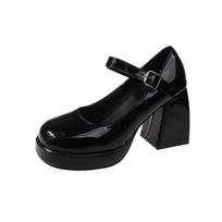 Hot Selling High Heel Mary Jane Shoes Women Spring Shoes Black Buckle Non-Slip Casual Thick Heel Office Ladies Elegant Heels 35