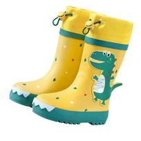 Kids Rain Boots Slip Resistant Cartoon Dinosaur Waterproof Rubber Children Tall Rain Shoes for Boys Girls Yellow and 27