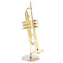 Miniature Trumpet Replica with Stand and Case Gold Plated Instrument Model Musical Ornaments