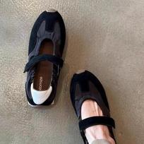 Leather Version 2025 New Style Small Batch Deqin Agan Ballet Magic Tape Sports Thick Bottom Mary Jane Shoes for Women 35 juoda