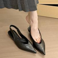 2025 Nauji Moteriški Batai Madingos Smailianosės Sandalai Seksualūs Leopardiniai Slingback Sandalai 3cm Pakulnės Sandalai Moterims Odiniai Vienspalviai Batai 35 juoda