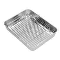Roasting Pan and Rack Set Stainless Steel Easy Clean Rectangular Roaster with Rack for Cooking Baking23.5x17.5x5cm