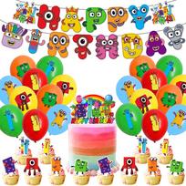 34 vnt. Numberblocks vakarėlio reikmenys vaikams, įskaitant vėliavėlę, torto viršų, balionus