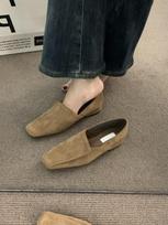 Hot Selling 2025 Women's Personalized Single Shoes New Flat Square Toe Suede Shoes for Women Leisure Leather Surface Zapatillas 35 abrikosas