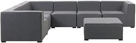 Lauko baldų komplektas Beliani Sodo kampinė sofa su otomane 7 asmenims AREZZO Modulinė Dešininė Pilka