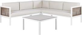 Lauko baldų komplektas Beliani Kampinis sodo baldų komplektas su stalu BORELLO kairinis smėlio spalvos metalinis