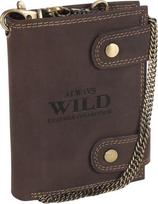 Always Wild Patraukli vyriška odinė piniginė su žalvarine grandinėle. Visada Laukinis