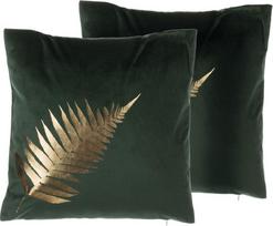 Shumee rinkinys iš 2 velour dekoratyvinių pagalvių su lapų motif 45 x 45 cm žalia FERN