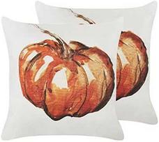 Beliani Lumarko 2 Veliūrinės dekoratyvinės pagalvės su moliūgo motyvu 45 x 45 cm smėlio spalvos su oranžine Curbita!