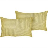 Beliani Rinkinys 2 dekoratyvinės pagalvės MILLET Velvetas 30 x 50 cm alyvuogių geometrinis raštas