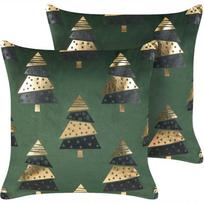 Beliani Rinkinys 2 dekoratyvinės pagalvės GOLDSPRUCE Velvet 45 x 45 cm Žalias Kalėdinis raštas