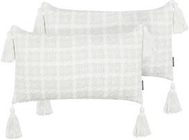 Beliani Rinkinys 2 DOURIS Pagalvėlės 30 x 60 cm Šviesiai smėlio spalvos languota