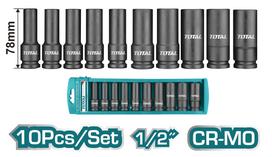 Prailgintų smūginių galvučių rinkinys TOTAL, CrMo, 1/2", 10-24mm, 10vnt,THKISD12102L
