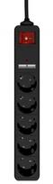 Elektros prailgintuvas EnerGenie SPG5-U2-5-02 Juodas, 5 lizdai, USB 2A