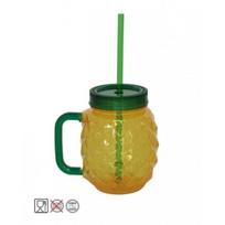 Puodukas plastikinis 500ml su dangteliu ir šiaudeliu