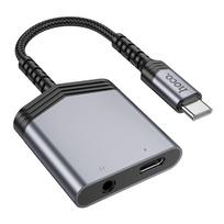 Adapteris AUX 2in1 USB C į USB C / Jack 3,5 mm Hoco 27W LS39 metalinė pilka