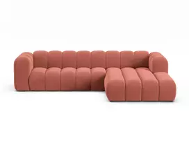 Velvet modulinė kampinė sofa - dešinė, Lupine, 4 sėdimos vietos, 290x177x70, koralų spalvos