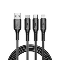 WiWU - Starlink serijos duomenų laidas Wi-045E 3w1 USB A į USB C, Micro USB, Lightning 3,1A 1m - juodas