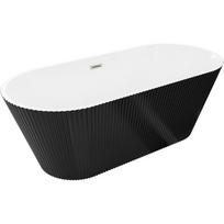 Mexen Yara laisvai pastatoma rifliuota vonia 170 x 75 cm, balta/juoda, šlifuotas nikelis perteklius - 52861707575-97
