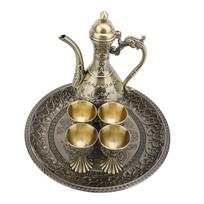 Turkiškas arbatos rinkinys, senovinis, išskirtinis, prabangus, metalinis arbatinukas, padėklas ir 4 puodeliai, namams, bronzos bronza