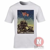 Antrojo pasaulinio karo JAV propaganda Iwo Jimos vėliavos marškinėliai karinė istorija WWII Ramusis vandenynas S