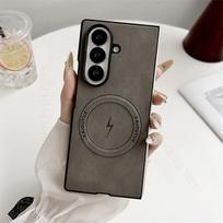 Odos pojūčio odinis telefono dėklas, skirtas Samsung Galaxy Z Fold7 5G, su Magsafe belaidžio įkrovimo funkcija, su kietu apsauginiu rėmeliu, skirtas Samsung Z Fold 7 For Samsung Z Fold 7 pilka