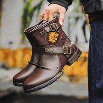 Prabangaus Prekės Ženklo Vyriški Batai Retro Šoninis Užtrauktukas Kulniukai Aukštos Kokybės Laisvalaikio Odiniai Batai Madingi Motociklininkų Batai Vyrams Punk Botas 39 tamsiai ruda spalva