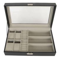 Men Jewelry Box Watch Glasses Rings Storage Organizer Versatile Jewelry Case with Metal Decoration