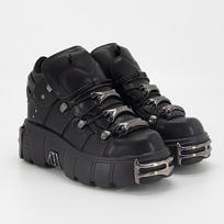 Gotikinio Punk Stiliaus Moteriški Batai iki Kulniuko - Suvarstomi, Platforminis Kulnas, Apvalus Priekis su Metaliniais Akcentais, Dirbtinė Dangtis Size 36 juoda