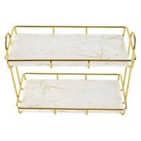 Vonios lentyna auksinė balta 2 pakopų kosmetikos lentyna humanizuotos konstrukcijos neslystantis stalviršio organizatorius S 100x40x0.3cm / 39.4x15.7x0.1in