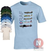 RAF Antrojo pasaulinio karo lėktuvų marškinėliai Spitfire Lancaster Typhoon Hurricane Mosquito XL