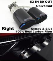 Universalus blizgus 100% tikro anglies pluošto 63 mm įleidimo, 89 mm išleidimo automobilio SUV dvigubo vamzdžio dešinės pusės išmetimo vamzdžio galinė duslintuvo apdaila Mėlyna