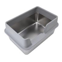 Stainless Steel Litter Pan Splash Proof Large Open Top High Side Litter Pan with Scoop Gray