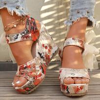 Summer Women'S Elegant Retro Floral Wedge Sandals 35 raudona