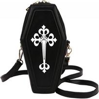 Women Heytea ovelty Crucifix Coffin Crossbody Bag, PU Gothic Lolita Retro Kawaii Shoulder Bag for Casual, Prom (Black)