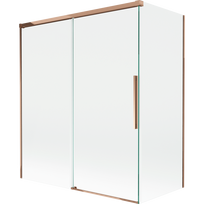 Mexen Rox dviejų dalių stumdomų durelių vonios sienelė 140 + 70 x 150 cm, skaidri, rožinis auksas - 8C9-140-070-60-00