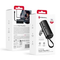 Powerbank Forcell F-Energy Power Plug F5K3 PD 20W 5000 mAh su integruotu USB C jungtimi juodas