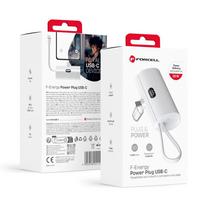 Powerbank Forcell F-Energy Power Plug F5K3 PD 20W 5000 mAh su įmontuotu USB C jungikliu, baltas