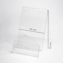 Plexi vertikalus laikiklis / telefono stovas su vieta kainai (smartfonui - 65 mm)