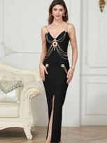 Luxury Black Slim-Fit Evening Dress for Women - European & American Style Small juoda