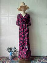 2025 Summer Retro Sexy V-Neck Short-Sleeve Long Dress XL