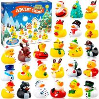 2025 Advent Calendar Christmas Ducks, 24pcs Rubber Duck Advent Calendar 24 Days of Christmas Countdown Toys for Xmas Party Favors Kids Toddlers geltona