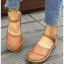 Retro Handmade Genuine Leather Flats Sandals 2025 Summer New Casual Versatile Comfortable Soft Sole Women's Shoes 35 ruda