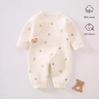 Cozy Air Cotton Baby Romper - Long Sleeve, Side Snap, Boneless Crawling Suit for Newborns - Perfect for Autumn & Winter Outings 52cm